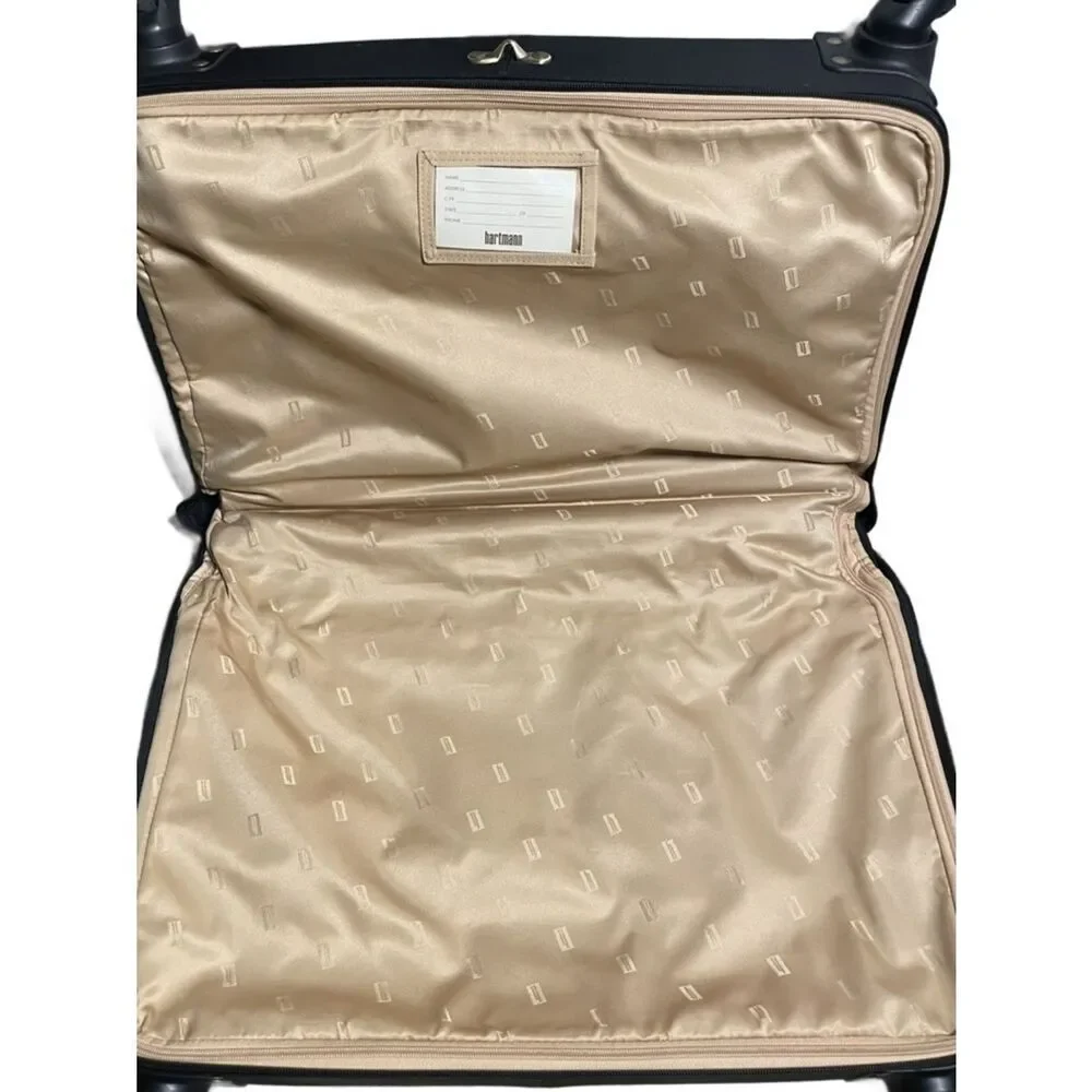Hartmann Black Rolling Garment Bag w/Tan Leather Trim & Gold Satin Interior